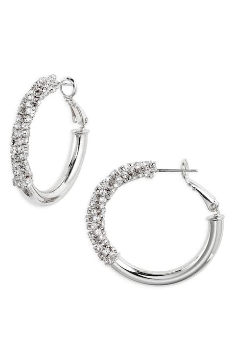 Polished Rhinestone Tube Hoop Earrings