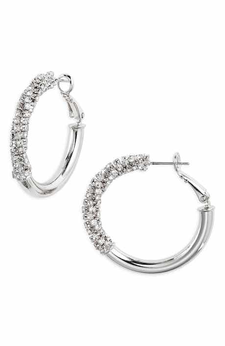Nordstrom Polished Rhinestone Tube Hoop Earrings