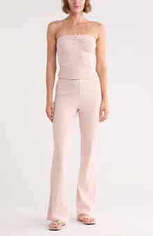 Striped Cinched Tube Top & Wide Leg Pants Set