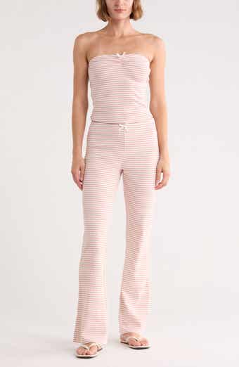 Striped Cinched Tube Top & Wide Leg Pants Set