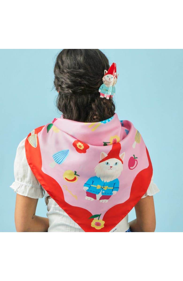 Centinelle Cat Garden Gnome  Silk Large Square Scarf, Alternate, color, 