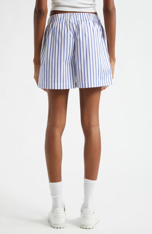 Sporty And Rich Sporty & Rich Stripe Cotton Poplin Shorts In Blue