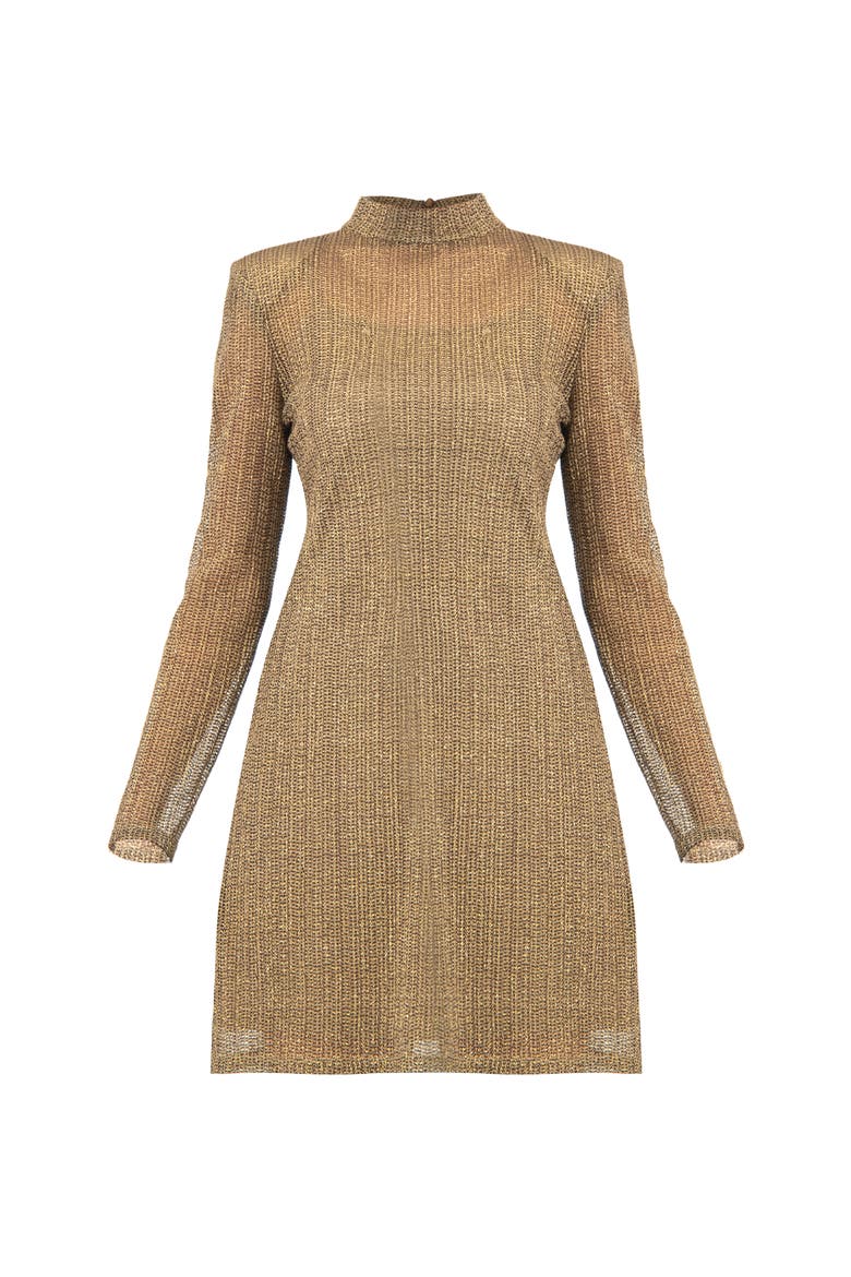 Short A-Line Dress with Long Sleeves, Alternate, color, Gold