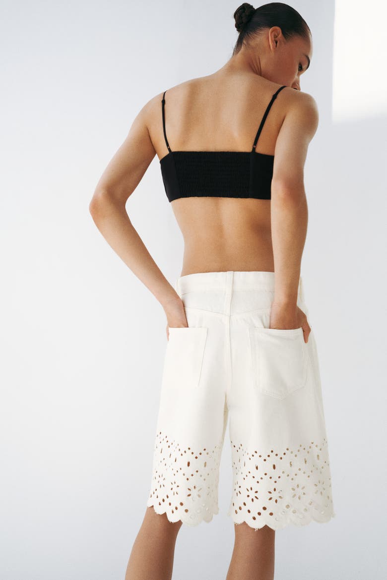Bermuda Shorts With Eyelet Embroidery, Alternate, color, White