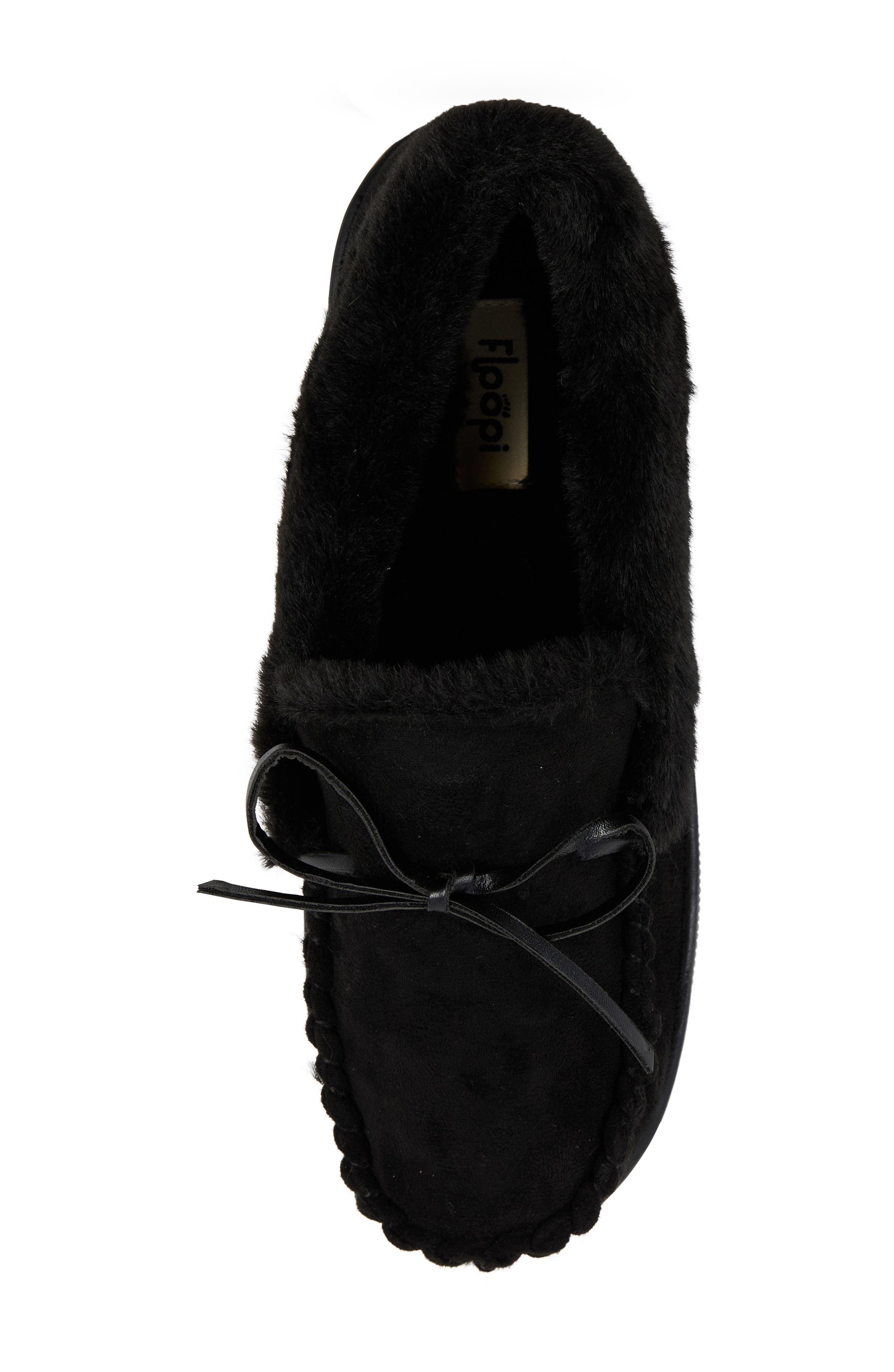 Faux Suede & Faux Fur Lined Slipper, Alternate, color, BLACK