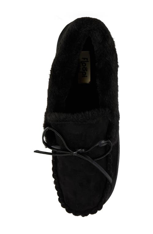 Floopi Faux Suede & Faux Fur Lined Slipper In Black