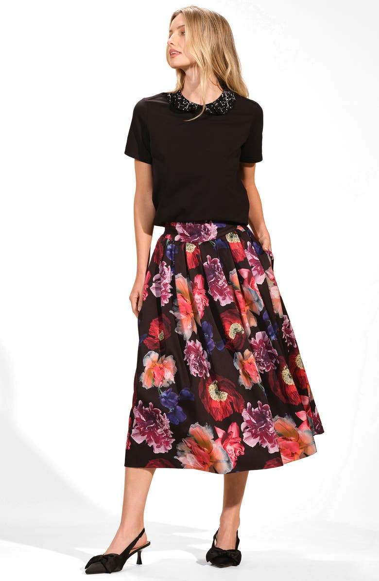 Isaac Mizrahi New York Sequin Embellished Cotton Peter Pan Collar Top, Alternate, color, Black