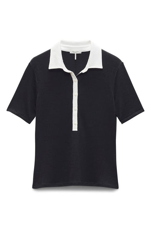 Rag & Bone The Knit Button Polo Top In Black