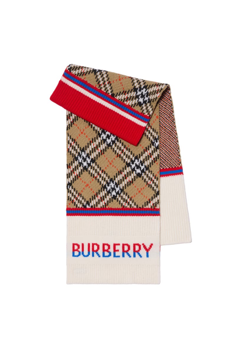 Burberry Check Wool Scarf, Main, color, Sand Beige