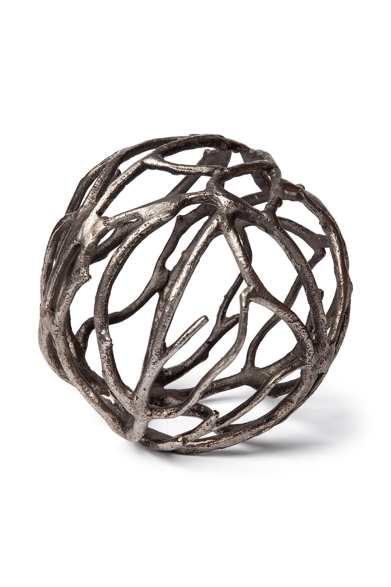 Sphaira Cast Aluminum Decorative Tree Branch Orb, Alternate, color, Silver