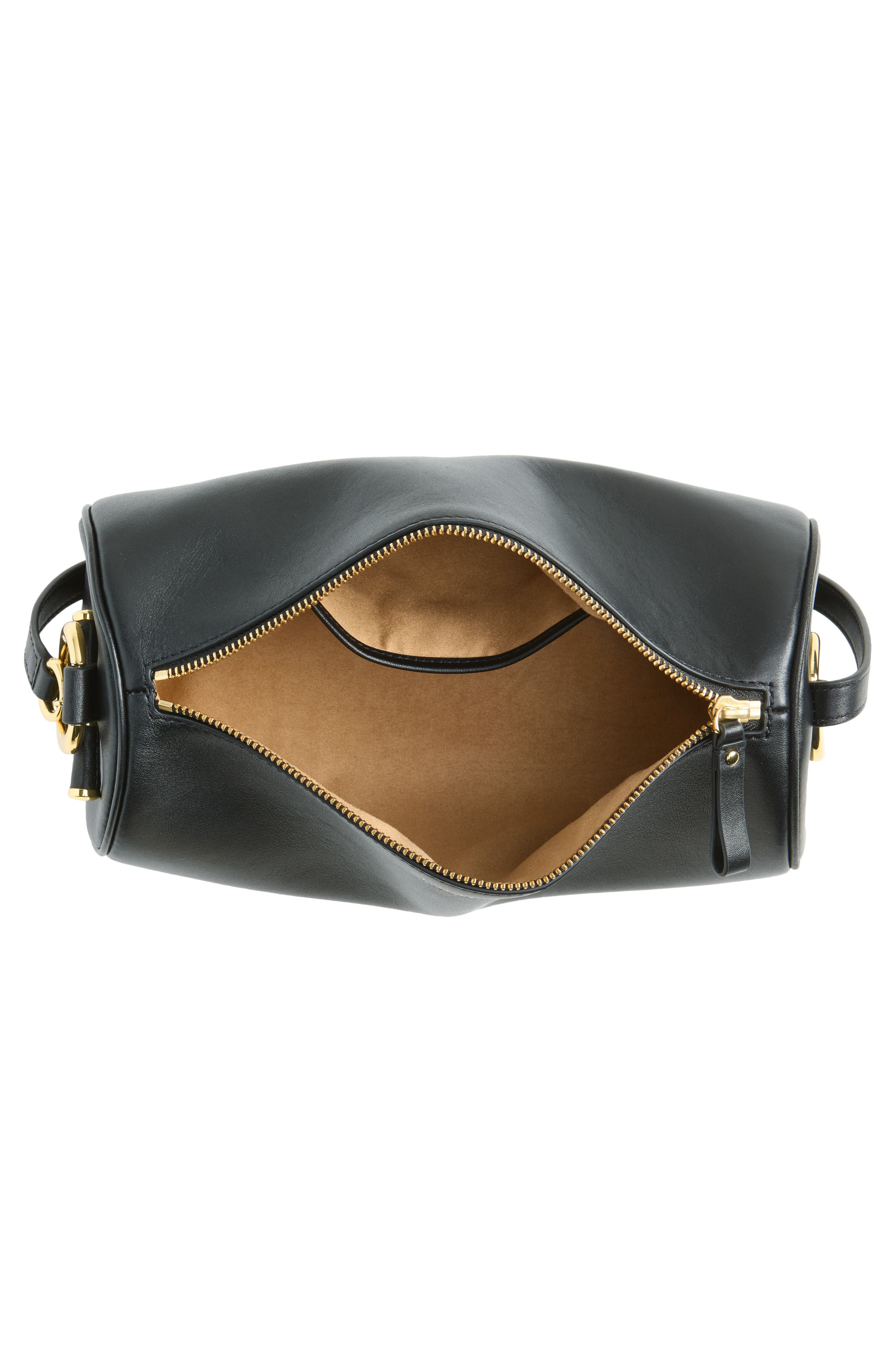 Blke Leather Barrel Shoulder Bag, Alternate, color, BLACK