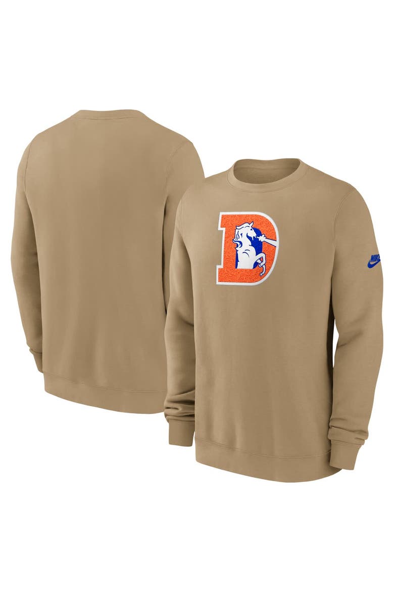 Men's Nike Tan Denver Broncos Swing Pass Rewind Club Pullover Sweatshirt, Alternate, color, Tan
