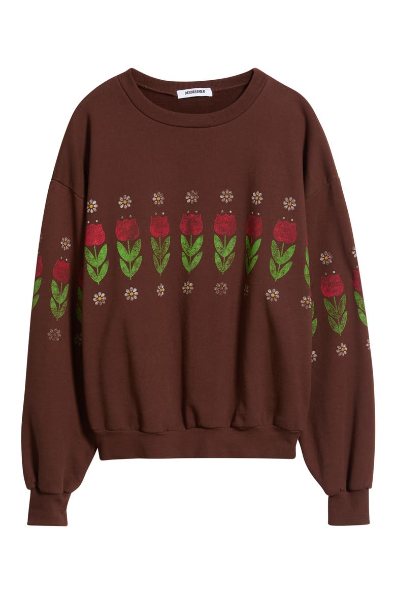 Camp Flowers Oversized Graphic Sweatshirt, Alternate, color, DARK AUBURN