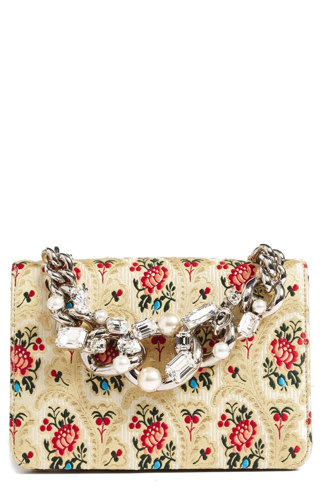 Miu Miu 'Evening' Floral Mogador Shoulder Bag, Main, color, 