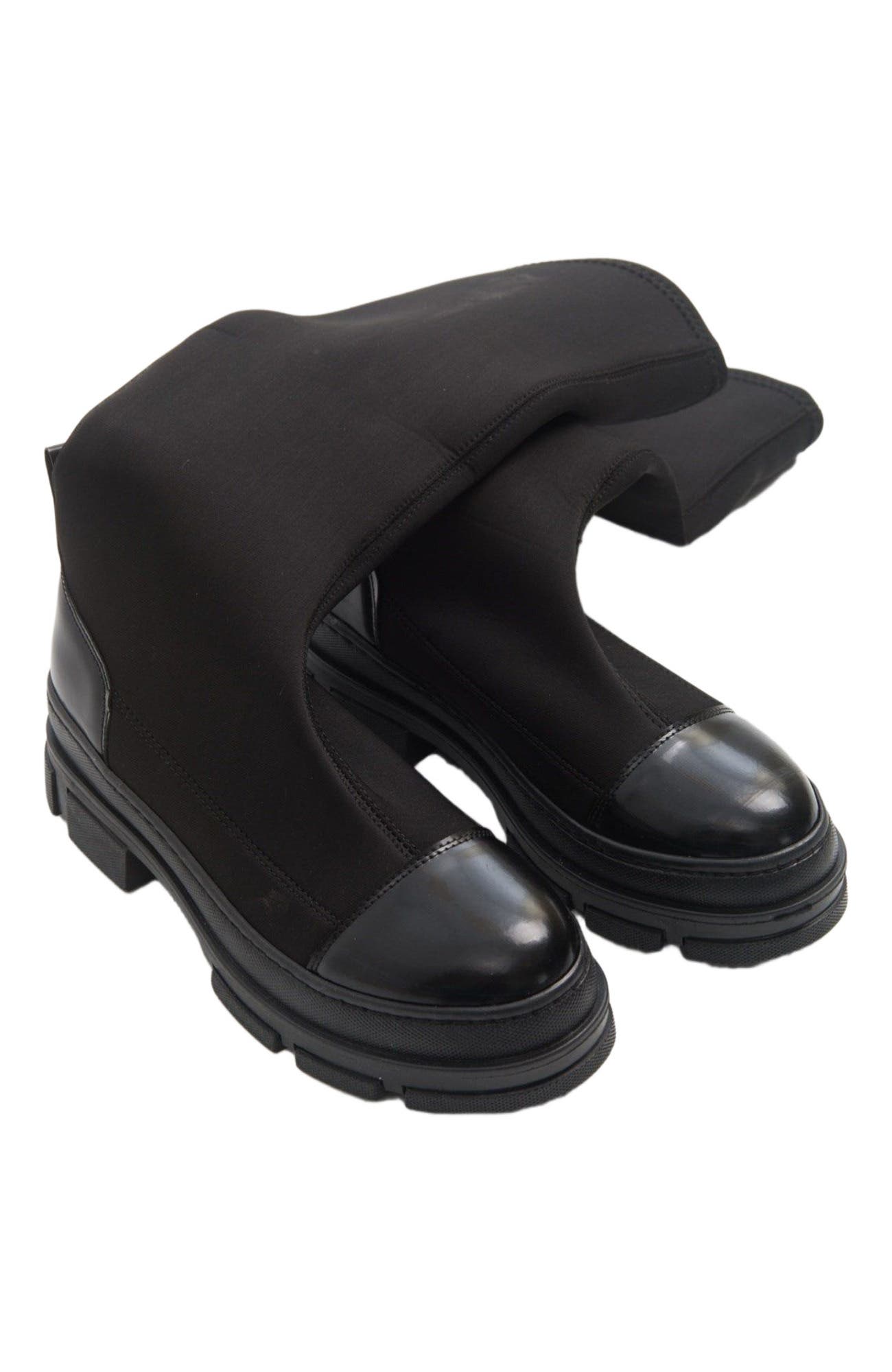 Prologue Shoes Bella Stretch Scuba Knee High Boot, Alternate, color, Black Faux Leather