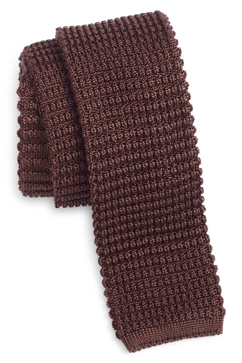 Hudson Silk Knit Tie, Main, color, BROWN