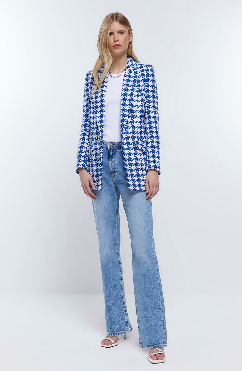 River Island Houndstooth Bouclé Blazer, Alternate, color, 