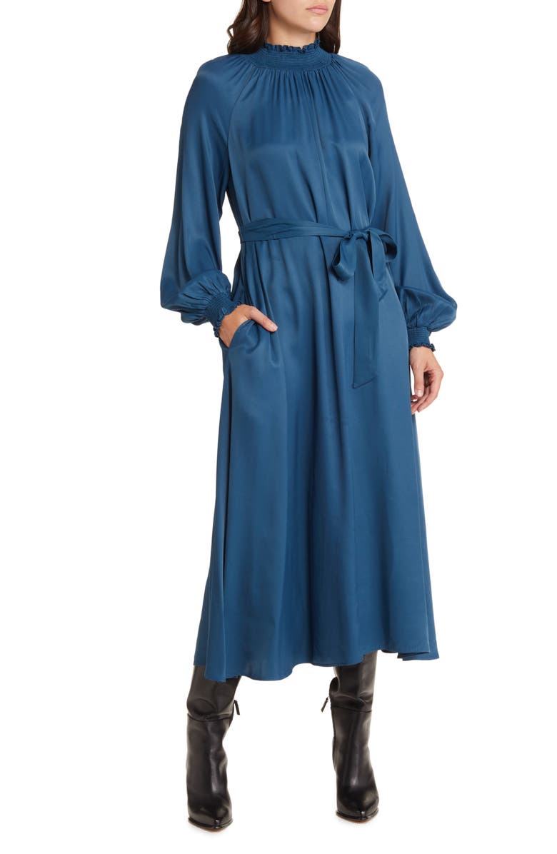 Nordstrom Smocked Neck Long Sleeve Dress, Main, color, Blue Ceramic