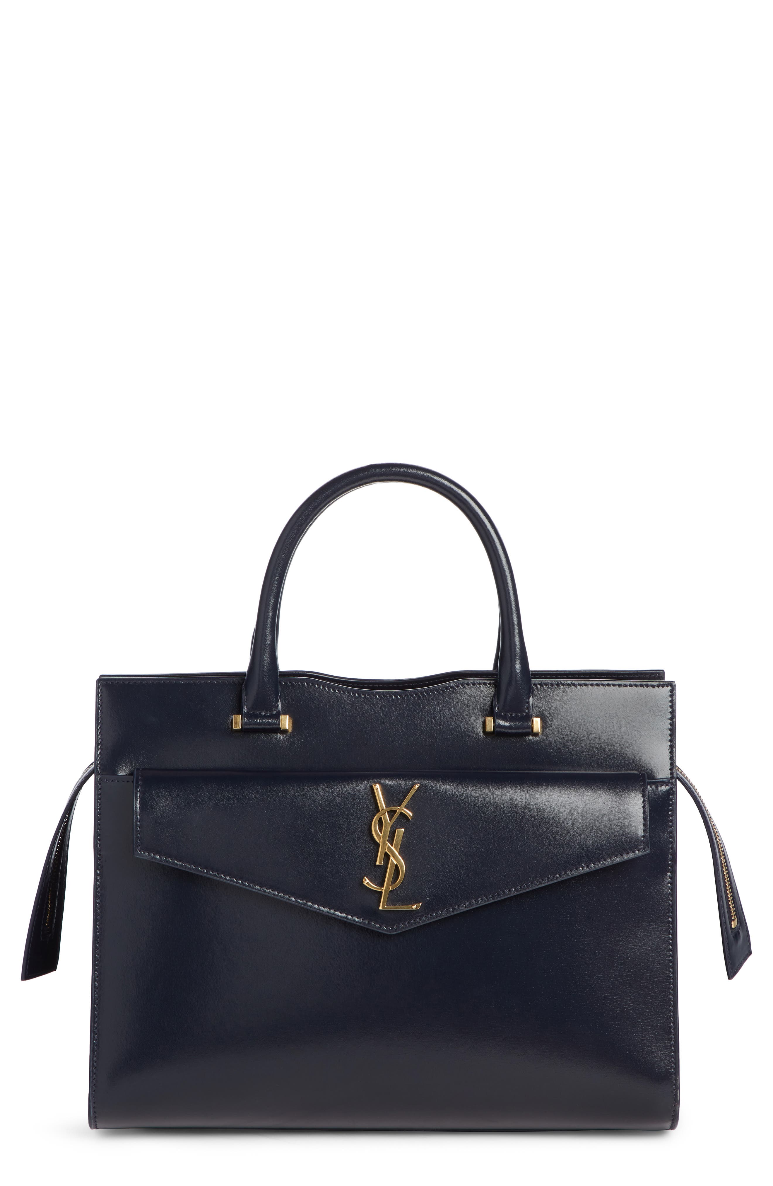 Uptown Small Cabas Leather Satchel, Main, color, NOIR