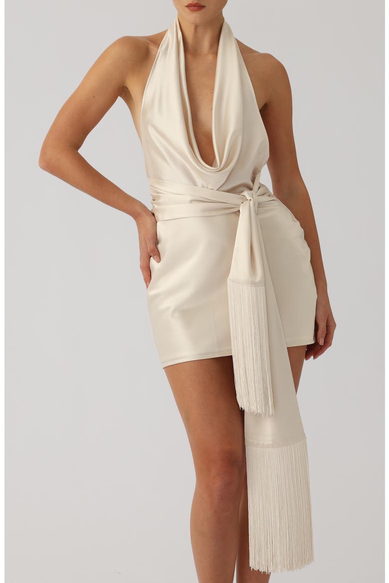 Solene Halter Neck Cocktail Minidress, Alternate, color, PEARL