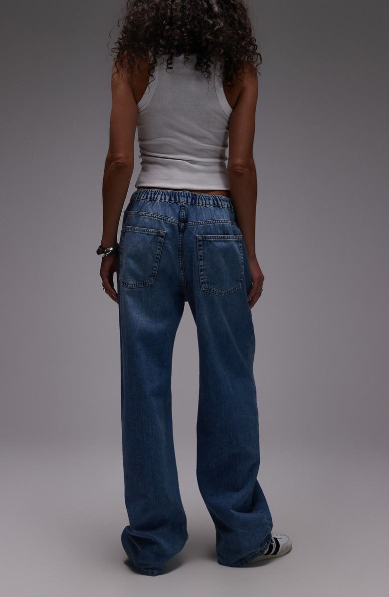 Topshop Baggy Drawstring Jeans, Alternate, color, Medium Blue