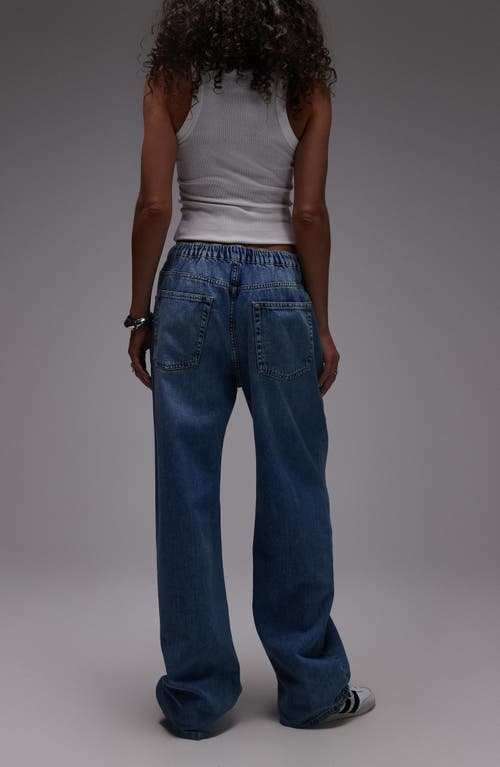 Topshop Baggy Drawstring Jeans In Blue