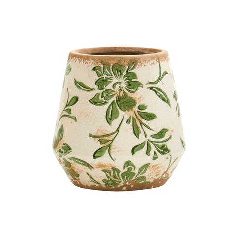5.5-in Tuscan Ceramic Green Scroll Planter