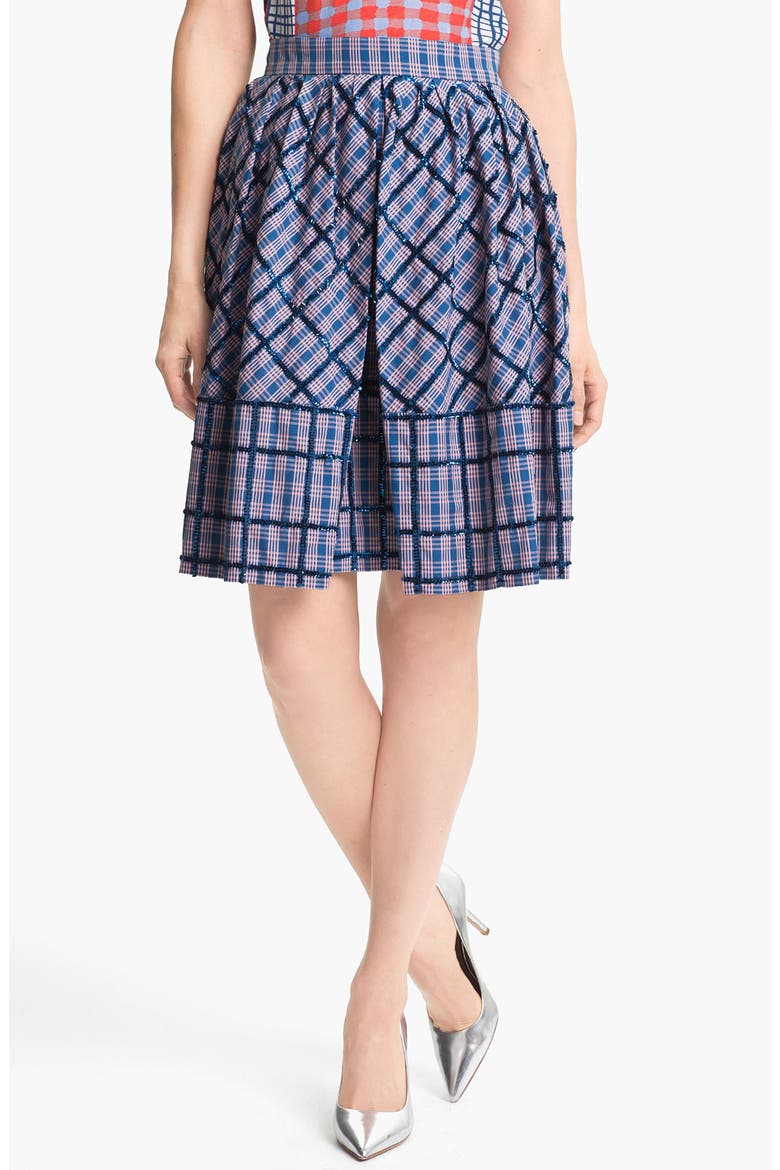 'Belle Star' Sequin Plaid Skirt, Main, color, APRICOT ROSE MULTI
