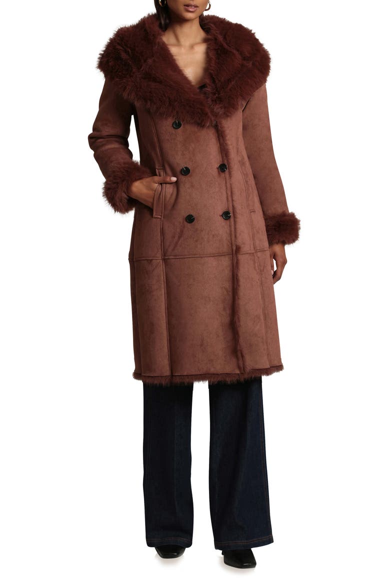 Hooded Duster Coat with Faux Fur Trim, Main, color, SIENNA