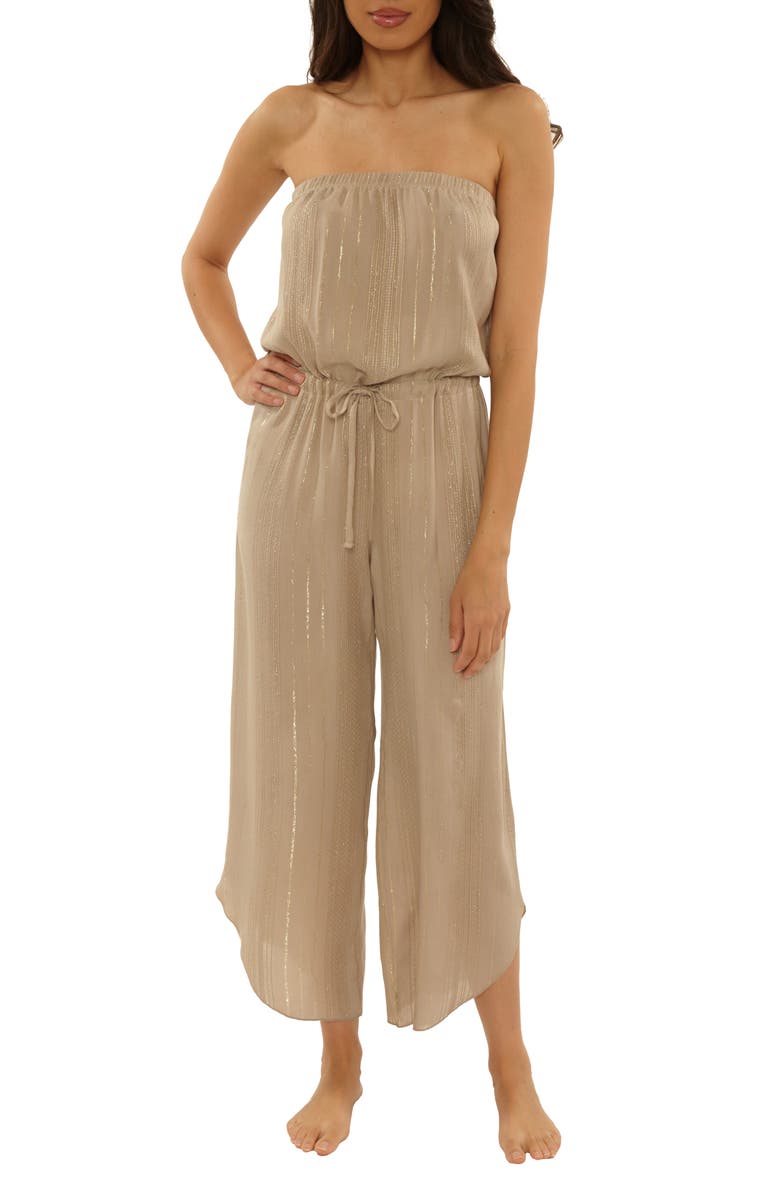 Becca Radiance Strapless Cover-Up Jumpsuit, Main, color, Latte