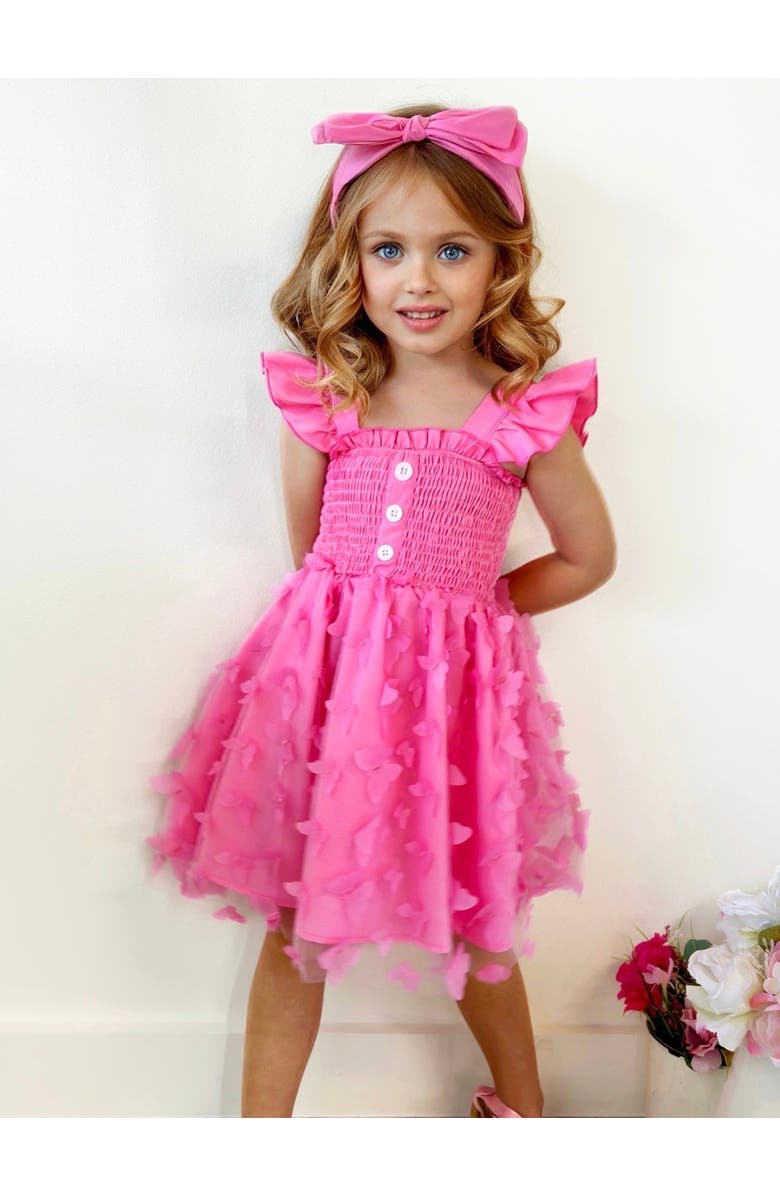 Mia Belle Girls Girls Butterfly Kisses Pink Smocked Dress, Alternate, color, Pink