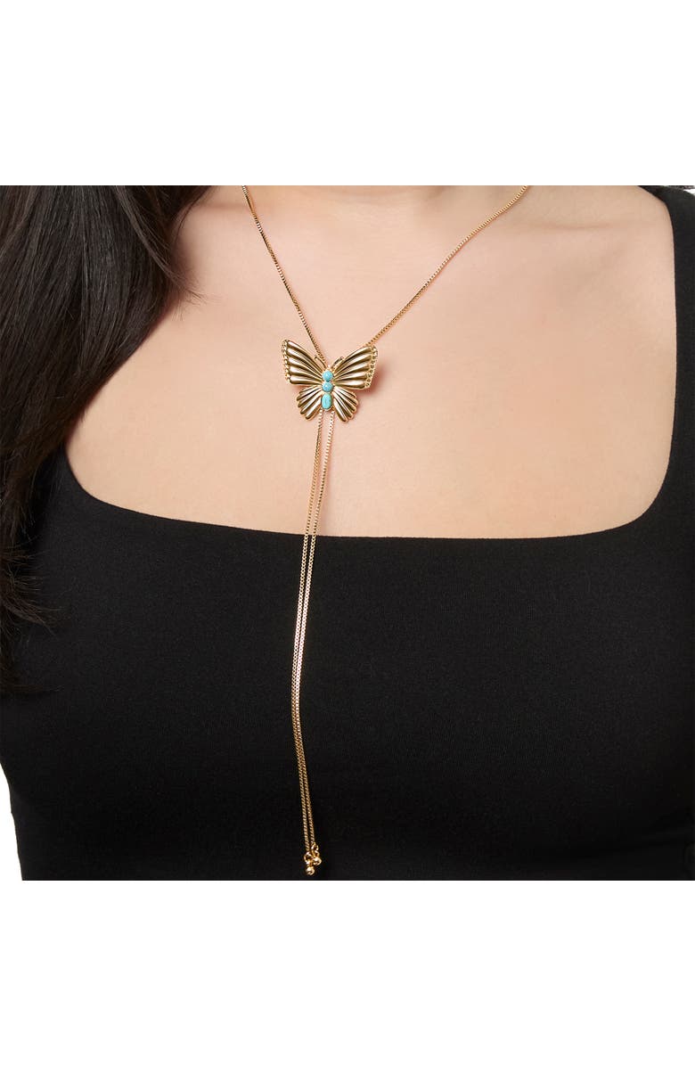 Jessica Simpson Gold-Tone Butterfly Y-Lariat Necklace with Green Crystal, Alternate, color, Gold