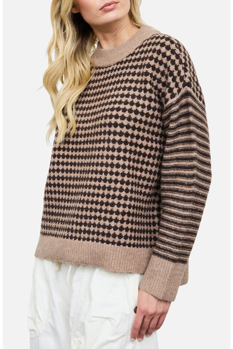 Houndstooth Stripe Sweater, Alternate, color, BROWN