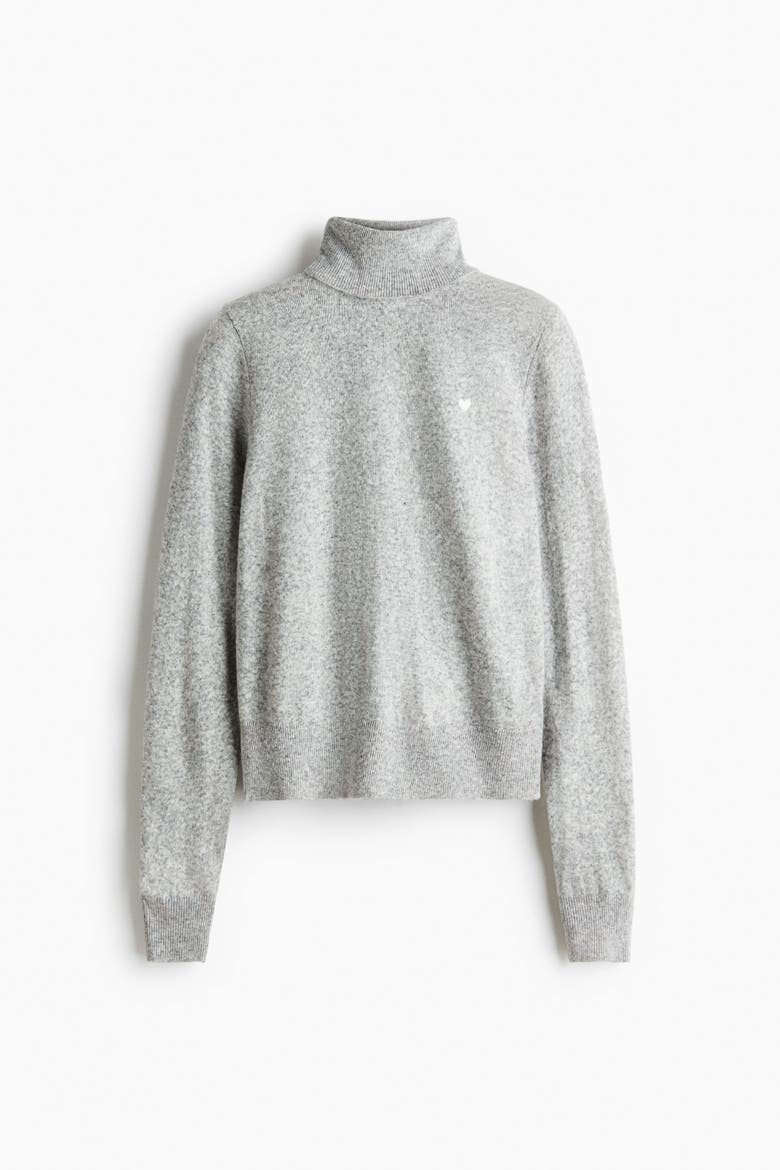 Roll-Neck Sweater, Alternate, color, Light gray melange/heart