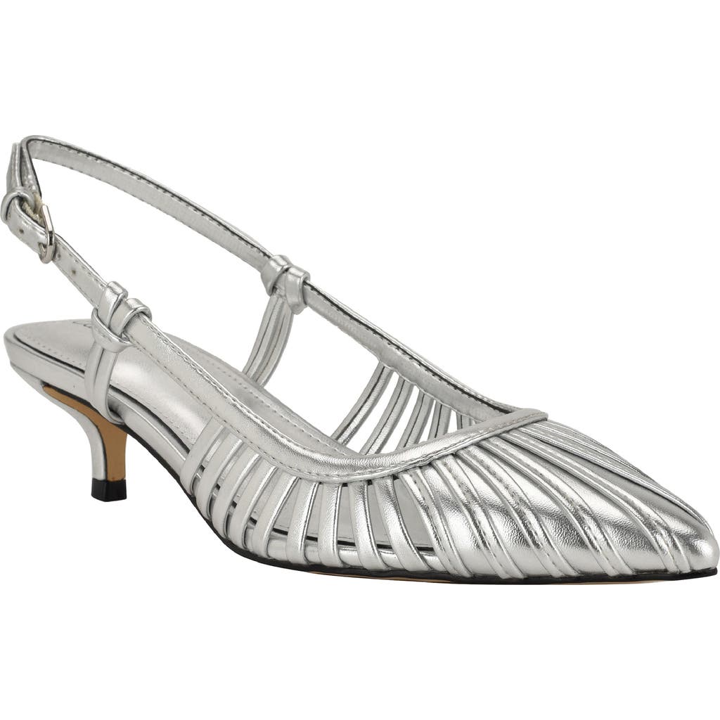 Calvin Klein Movella Slingback Kitten Heel Pump In Silver