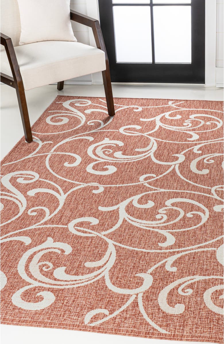 JONATHAN Y Maribel Traditional Classic All-Over Scroll Indoor/Outdoor Area Rug, Alternate, color, Salmon/Cream