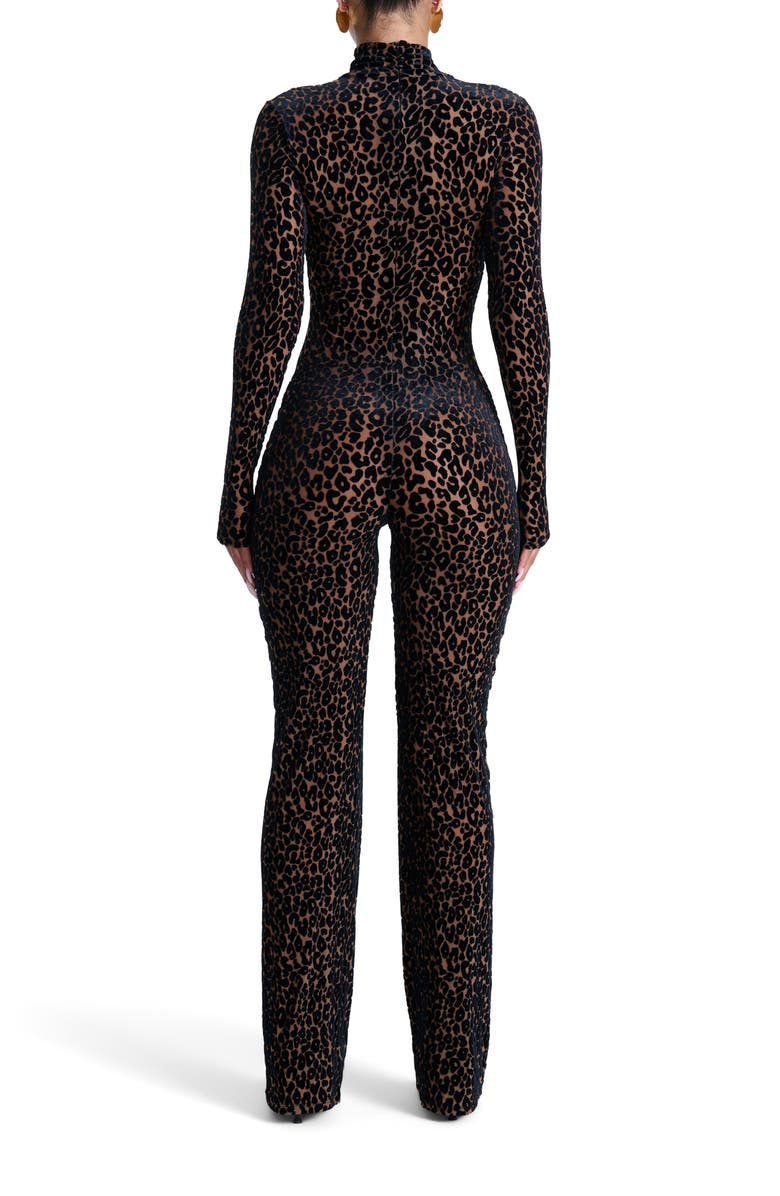 Naked Wardrobe Burnout Long Sleeve Jumpsuit, Alternate, color, Leopard Nude