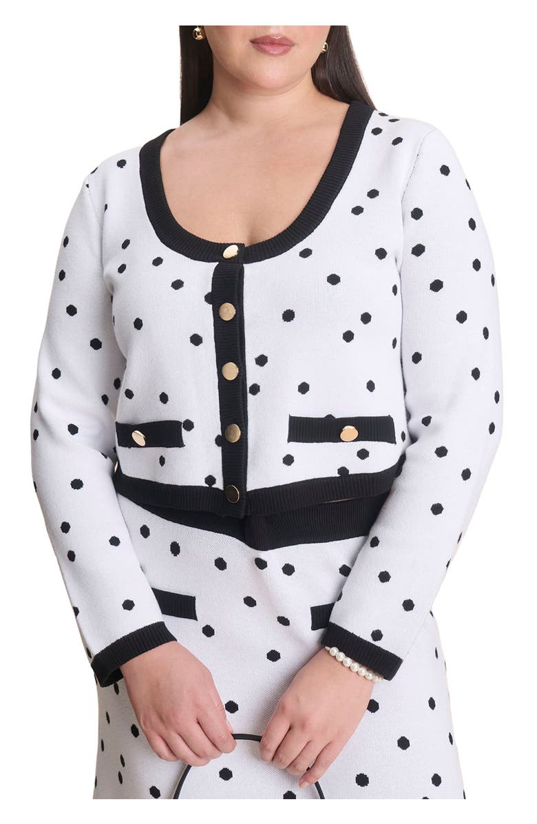 ELOQUII Cropped Intarsia Knit Jacket, Main, color, Twin Dots White
