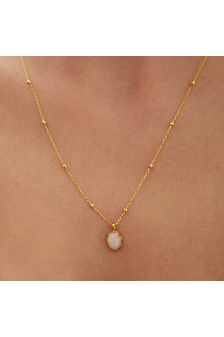 White Moonstone Sterling Silver Pendant Necklace With Beaded Chain, Alternate, color, Gold
