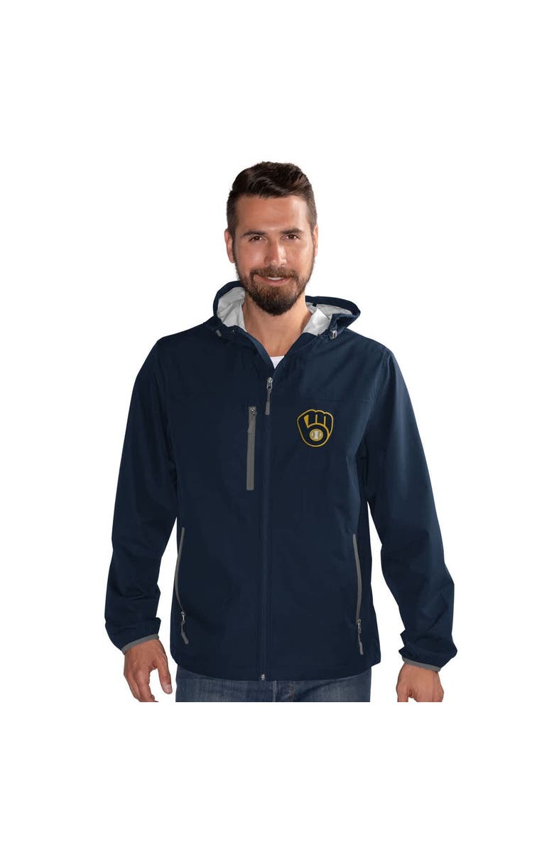 G-III SPORTS BY CARL BANKS Men's G-III Sports by Carl Banks  Navy Milwaukee Brewers Double Play Hooded Lightweight Full-Zip Jacket, Alternate, color, Navy
