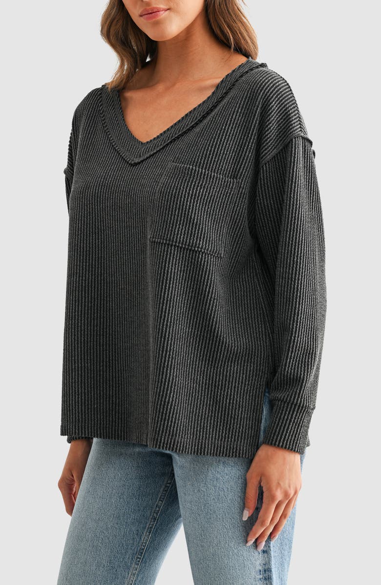 Lush Rib Knit Pocket Sweater, Alternate, color, Charcoal