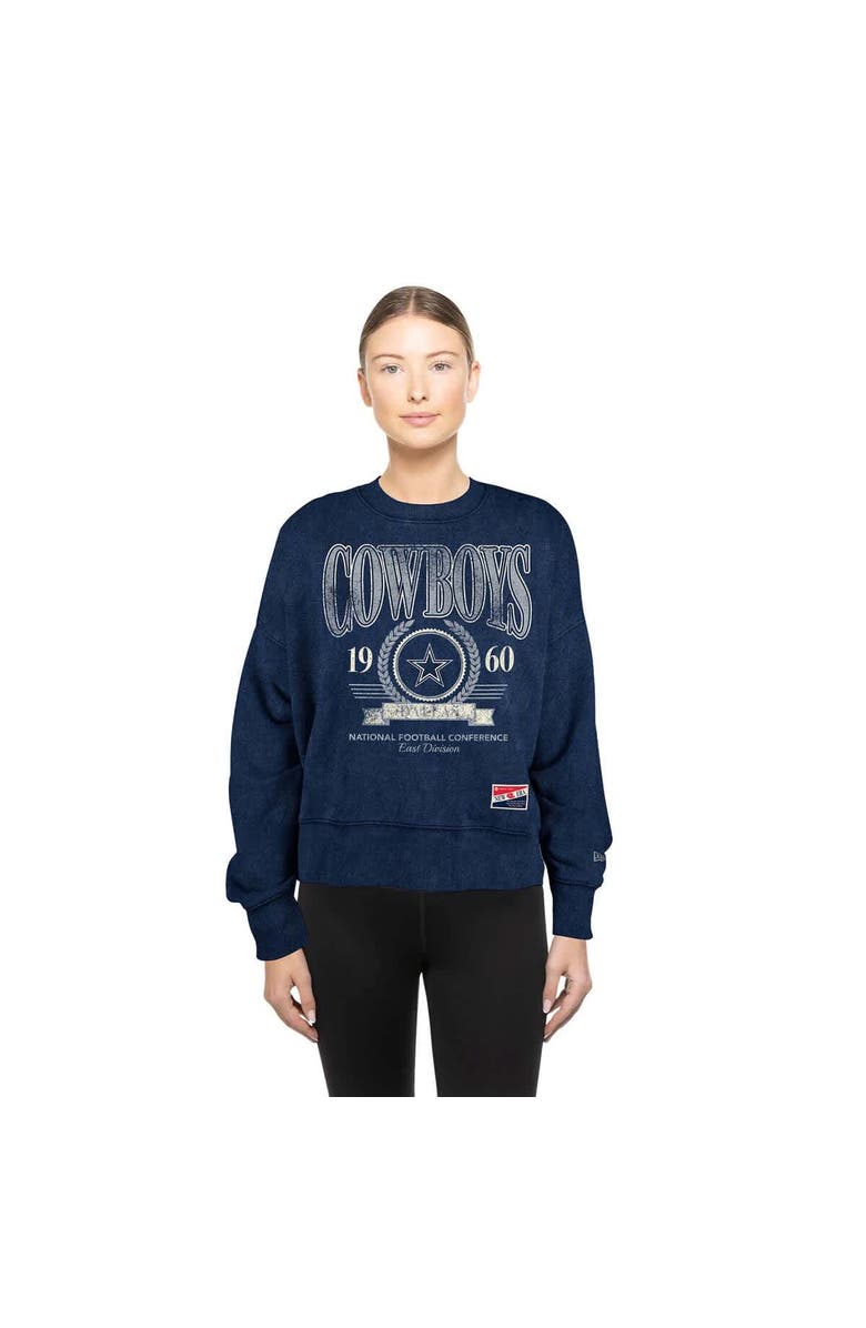 New Era Women's New Era  Navy Dallas Cowboys Throwback Distressed Boxy Pullover Sweatshirt, Alternate, color, 