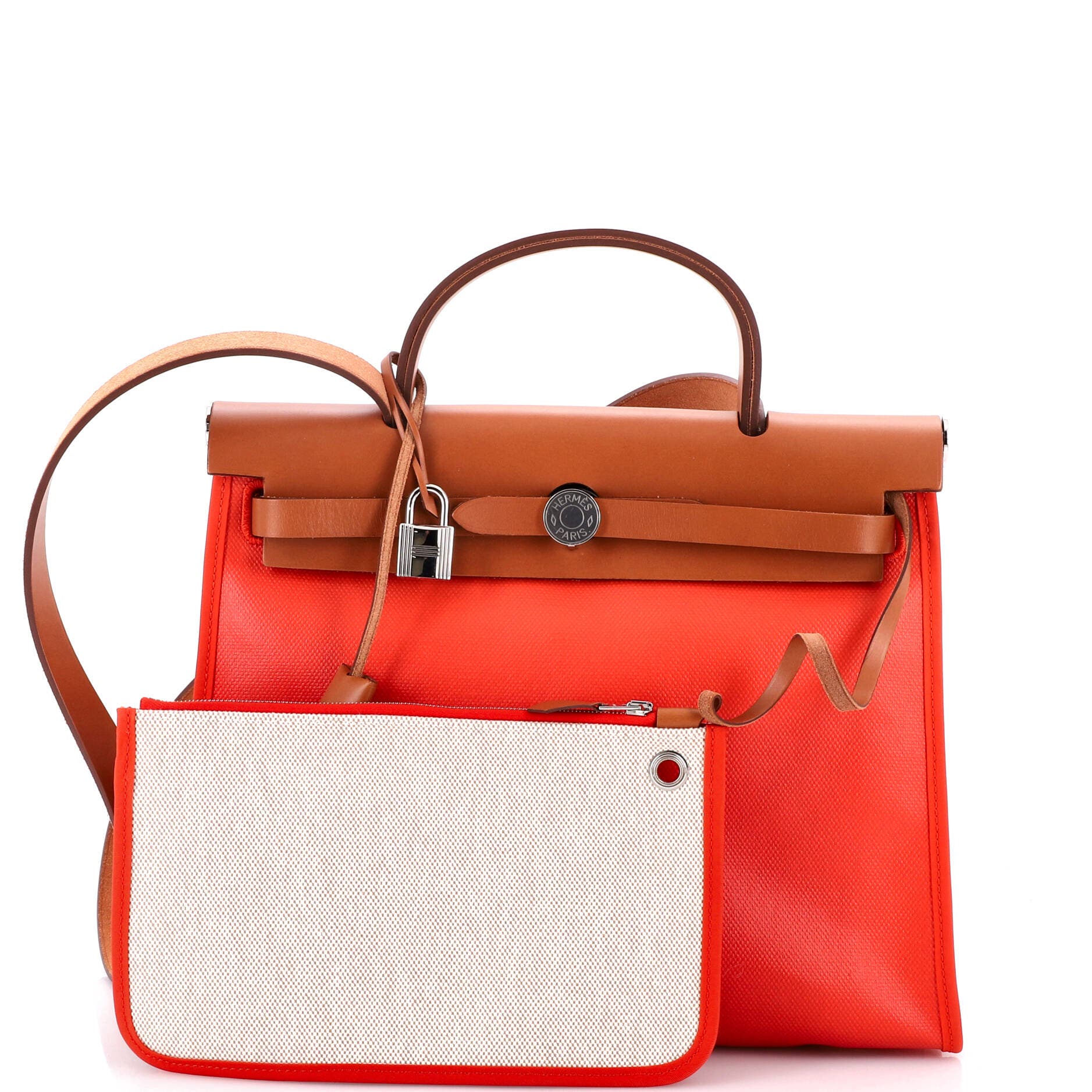 Pre-Owned Hermes Herbag Zip Berline Vache Canvas and Leather 31, Alternate, color, Orange Mecano