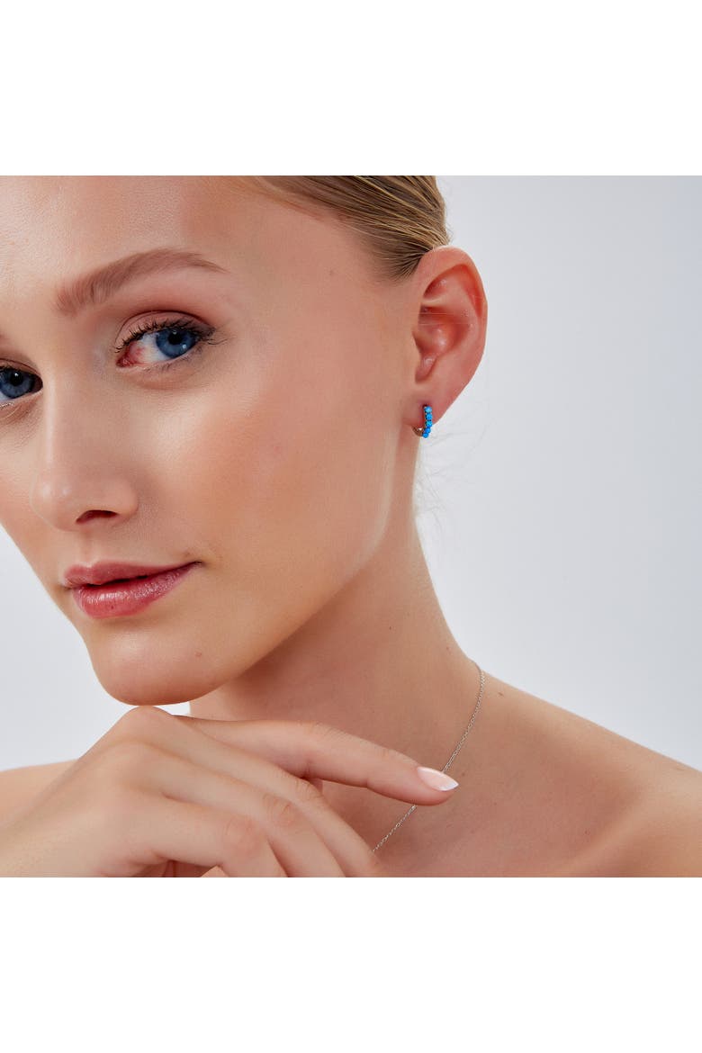 Beaded Blue Opal Huggie Hoop Earrings, Alternate, color, Silver
