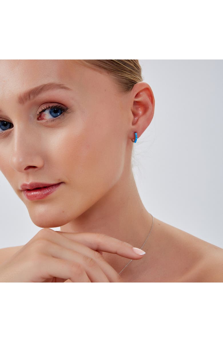 Spero London Beaded Blue Opal Huggie Hoop Earrings, Alternate, color, Silver