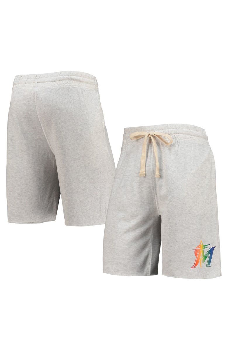CONCEPTS SPORT Men's Concepts Sport Oatmeal Miami Marlins Mainstream Logo Terry Tri-Blend Shorts, Main, color, Oatmeal