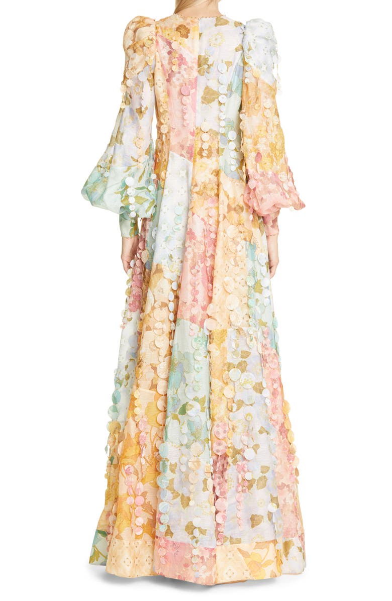 Zimmermann Tempo Patch Long Sleeve Linen & Silk Gown, Alternate, color, 