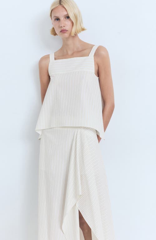 Mango Stripe Asymmetric Midi Skirt In White