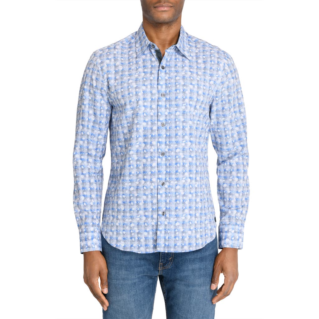 Construct Floral Slim Fit 4-way Stretch Button-up Shirt In Grey