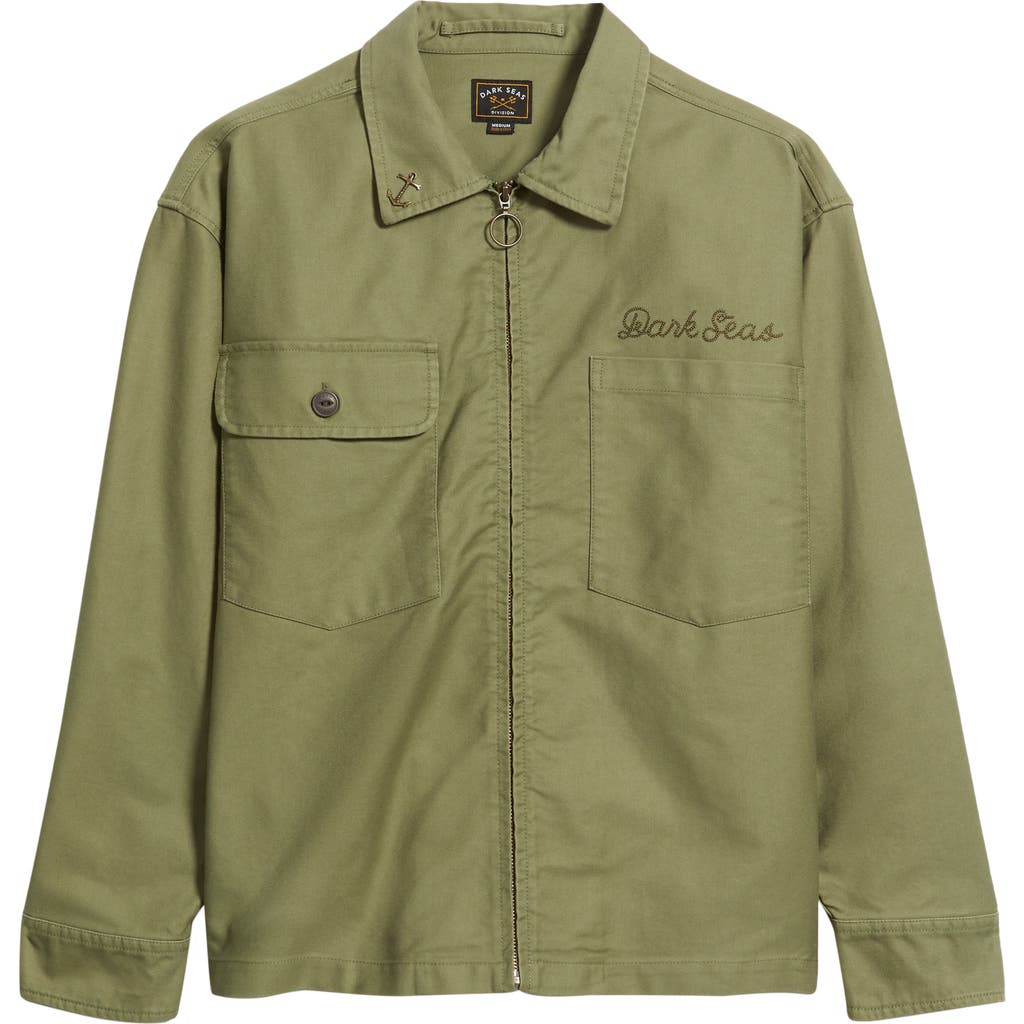 Dark Seas Corporal Zip-up Cotton Canvas Worker Shirt In Green